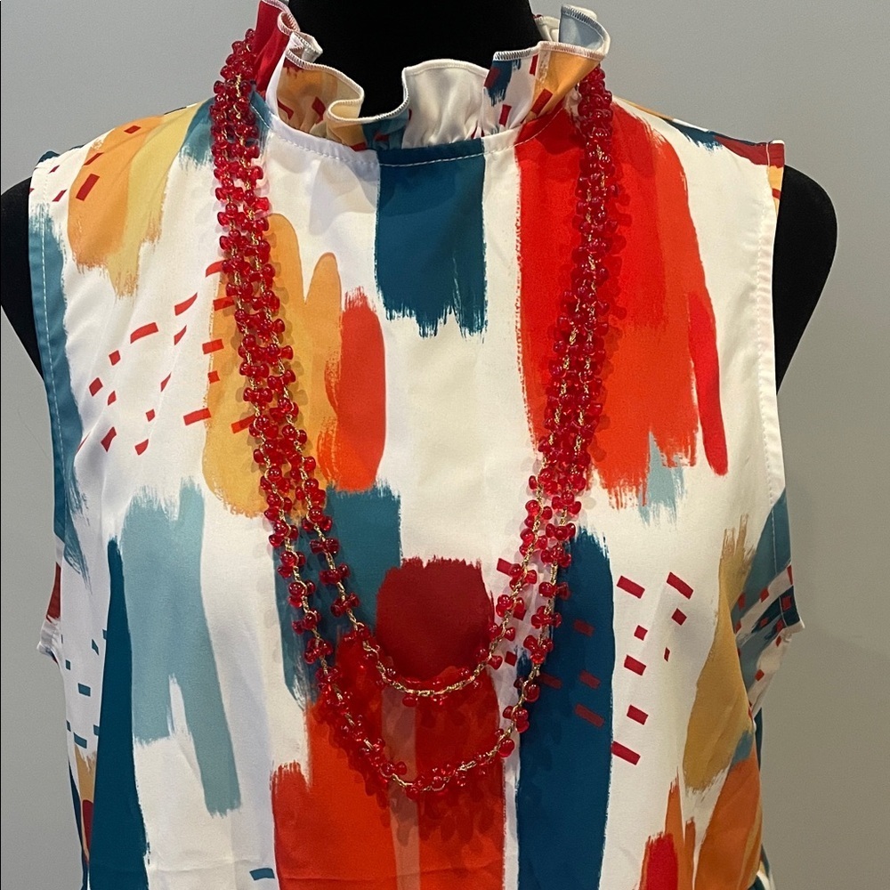 Vintage  Red beaded Necklace long like new